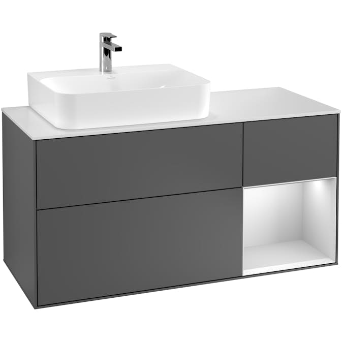 Tvättställsskåp Villeroy & Boch Finion med 3 Lådor Hylla och Bänkskiva för Ocentrerat Tvättställ