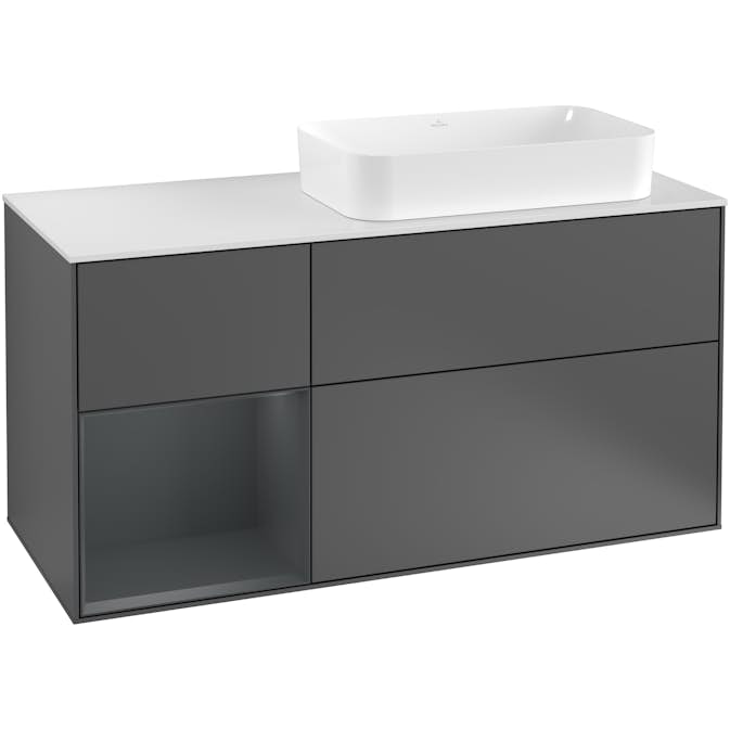 Tvättställsskåp Villeroy & Boch Finion med 3 Lådor Hylla och Bänkskiva för Ocentrerat Fristående Tvättställ