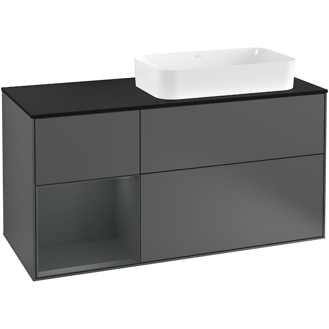 Tvättställsskåp Villeroy & Boch Finion med 3 Lådor Hylla och Bänkskiva för Ocentrerat Fristående Tvättställ