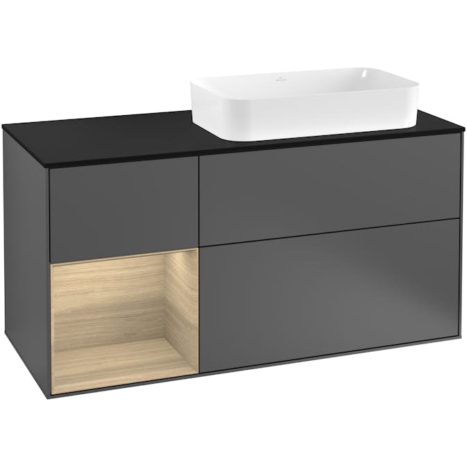 Tvättställsskåp Villeroy & Boch Finion med 3 Lådor Hylla och Bänkskiva för Ocentrerat Fristående Tvättställ