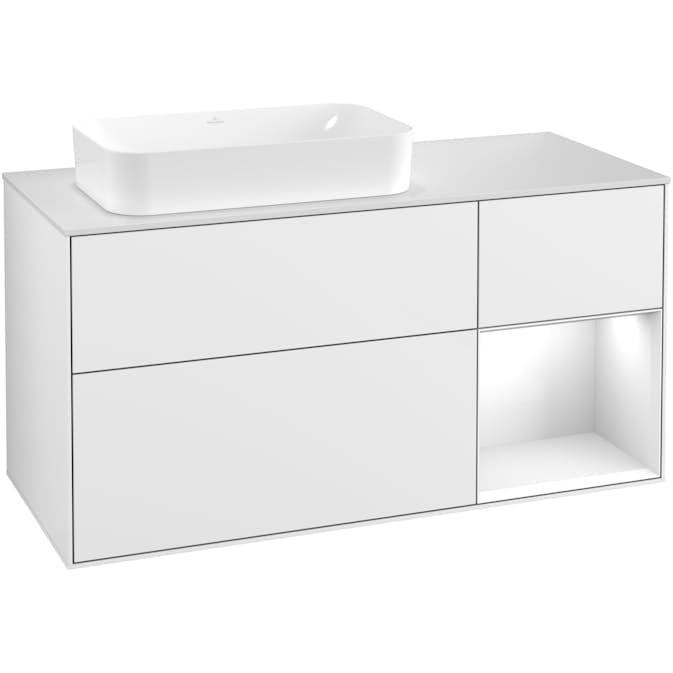 Tvättställsskåp Villeroy & Boch Finion med 3 Lådor Hylla och Bänkskiva för Ocentrerat Fristående Tvättställ