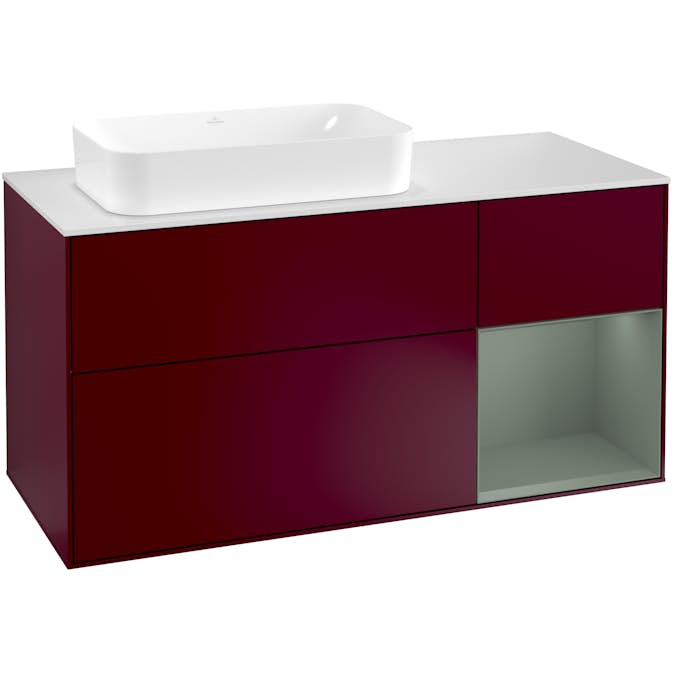 Tvättställsskåp Villeroy & Boch Finion med 3 Lådor Hylla och Bänkskiva för Ocentrerat Fristående Tvättställ