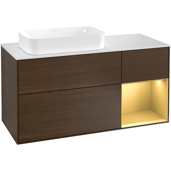 Tvättställsskåp Villeroy & Boch Finion med 3 Lådor Hylla och Bänkskiva för Ocentrerat Fristående Tvättställ