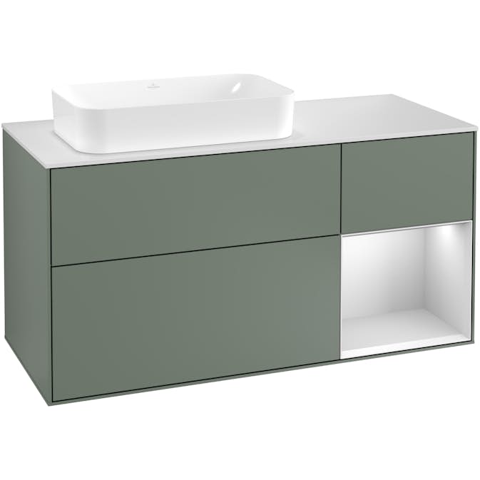 Tvättställsskåp Villeroy & Boch Finion med 3 Lådor Hylla och Bänkskiva för Ocentrerat Fristående Tvättställ