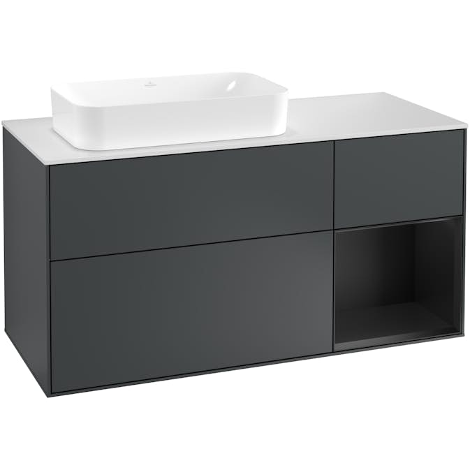 Tvättställsskåp Villeroy & Boch Finion med 3 Lådor Hylla och Bänkskiva för Ocentrerat Fristående Tvättställ