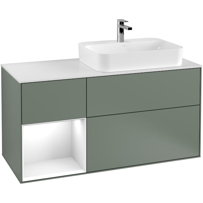 Tvättställsskåp Villeroy & Boch Finion med 3 Lådor Hylla och Bänkskiva för Ocentrerat Ytmonterat Tvättställ