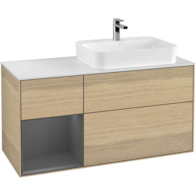 Tvättställsskåp Villeroy & Boch Finion med 3 Lådor Hylla och Bänkskiva för Ocentrerat Ytmonterat Tvättställ