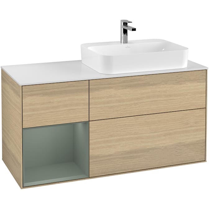 Tvättställsskåp Villeroy & Boch Finion med 3 Lådor Hylla och Bänkskiva för Ocentrerat Ytmonterat Tvättställ