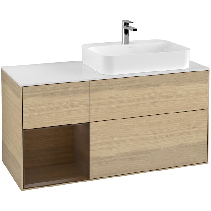 Tvättställsskåp Villeroy & Boch Finion med 3 Lådor Hylla och Bänkskiva för Ocentrerat Ytmonterat Tvättställ