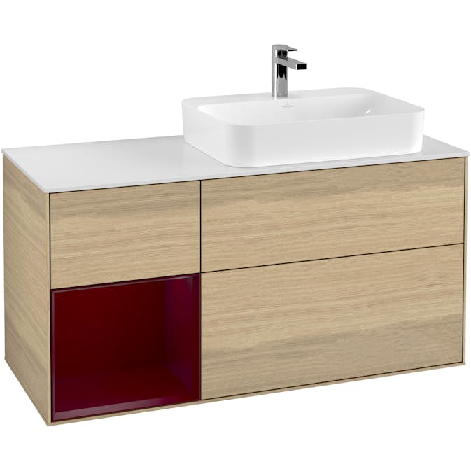 Tvättställsskåp Villeroy & Boch Finion med 3 Lådor Hylla och Bänkskiva för Ocentrerat Ytmonterat Tvättställ