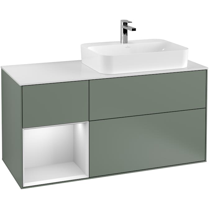 Tvättställsskåp Villeroy & Boch Finion med 3 Lådor Hylla och Bänkskiva för Ocentrerat Ytmonterat Tvättställ