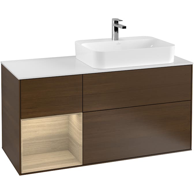 Tvättställsskåp Villeroy & Boch Finion med 3 Lådor Hylla och Bänkskiva för Ocentrerat Ytmonterat Tvättställ