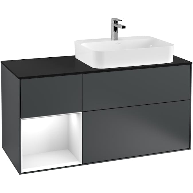 Tvättställsskåp Villeroy & Boch Finion med 3 Lådor Hylla och Bänkskiva för Ocentrerat Ytmonterat Tvättställ