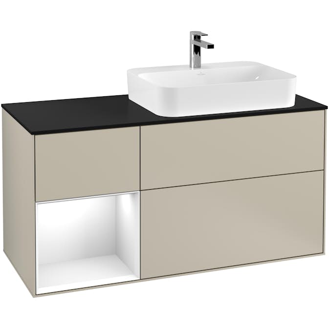 Tvättställsskåp Villeroy & Boch Finion med 3 Lådor Hylla och Bänkskiva för Ocentrerat Ytmonterat Tvättställ