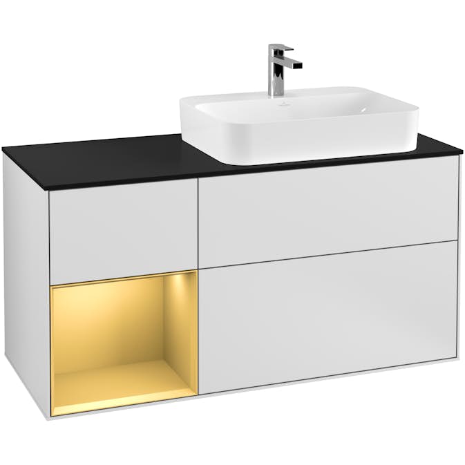 Tvättställsskåp Villeroy & Boch Finion med 3 Lådor Hylla och Bänkskiva för Ocentrerat Ytmonterat Tvättställ