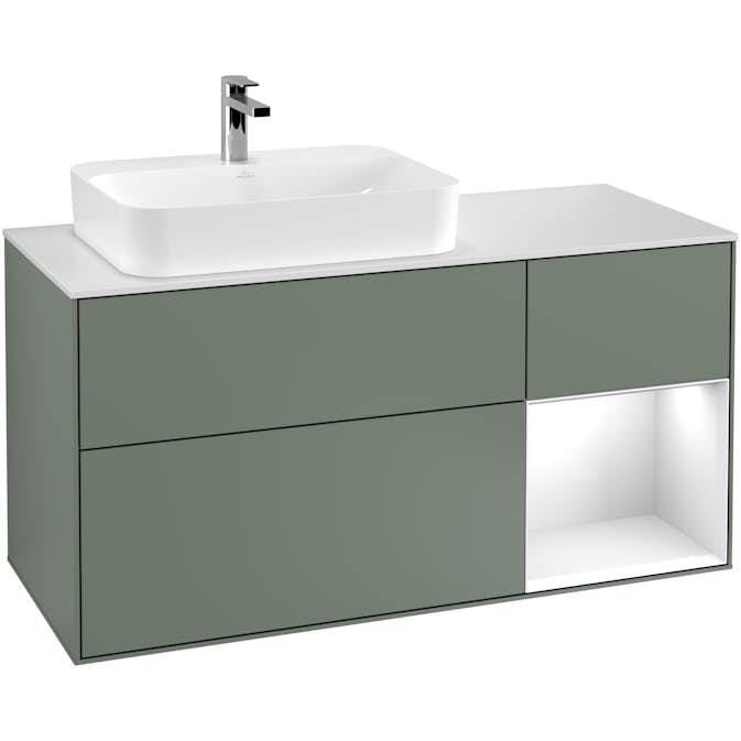 Tvättställsskåp Villeroy & Boch Finion med 3 Lådor Hylla och Bänkskiva för Ocentrerat Ytmonterat Tvättställ