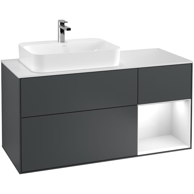 Tvättställsskåp Villeroy & Boch Finion med 3 Lådor Hylla och Bänkskiva för Ocentrerat Ytmonterat Tvättställ