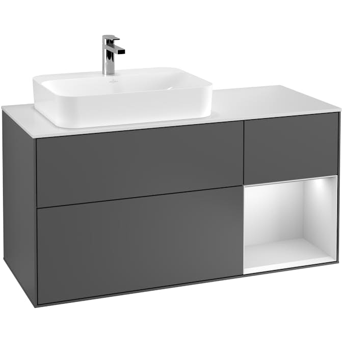 Tvättställsskåp Villeroy & Boch Finion med 3 Lådor Hylla och Bänkskiva för Ocentrerat Ytmonterat Tvättställ