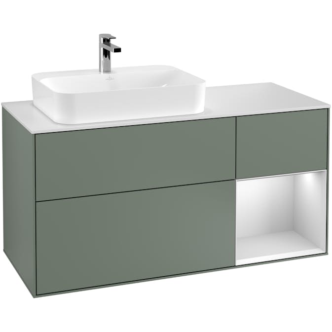 Tvättställsskåp Villeroy & Boch Finion med 3 Lådor Hylla och Bänkskiva för Ocentrerat Ytmonterat Tvättställ