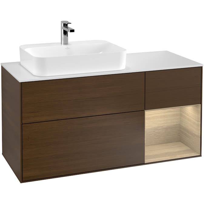 Tvättställsskåp Villeroy & Boch Finion med 3 Lådor Hylla och Bänkskiva för Ocentrerat Ytmonterat Tvättställ