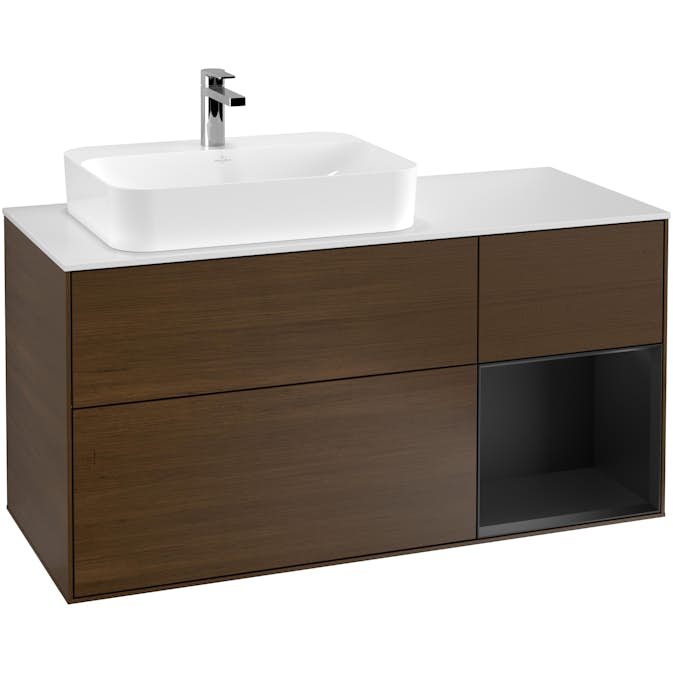 Tvättställsskåp Villeroy & Boch Finion med 3 Lådor Hylla och Bänkskiva för Ocentrerat Ytmonterat Tvättställ