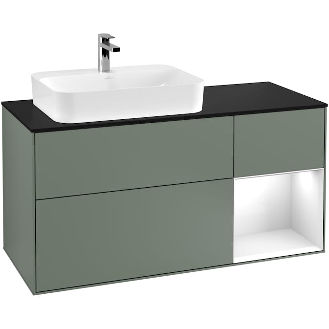 Tvättställsskåp Villeroy & Boch Finion med 3 Lådor Hylla och Bänkskiva för Ocentrerat Ytmonterat Tvättställ