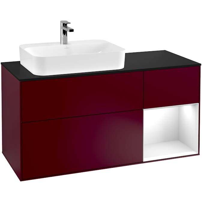 Tvättställsskåp Villeroy & Boch Finion med 3 Lådor Hylla och Bänkskiva för Ocentrerat Ytmonterat Tvättställ