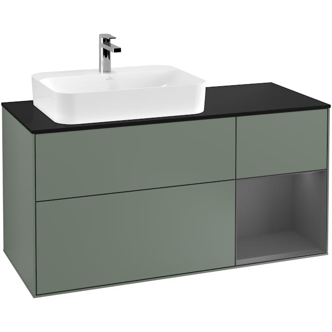 Tvättställsskåp Villeroy & Boch Finion med 3 Lådor Hylla och Bänkskiva för Ocentrerat Ytmonterat Tvättställ