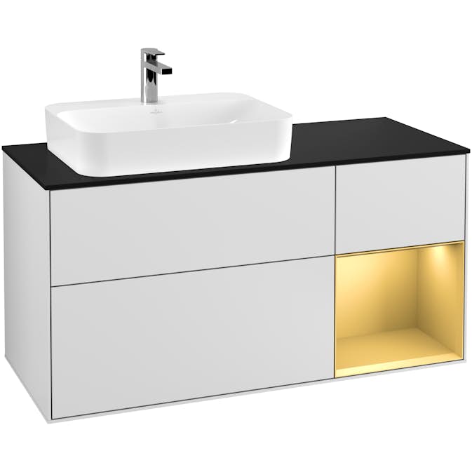 Tvättställsskåp Villeroy & Boch Finion med 3 Lådor Hylla och Bänkskiva för Ocentrerat Ytmonterat Tvättställ