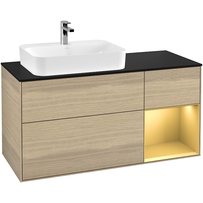 Tvättställsskåp Villeroy & Boch Finion med 3 Lådor Hylla och Bänkskiva för Ocentrerat Ytmonterat Tvättställ