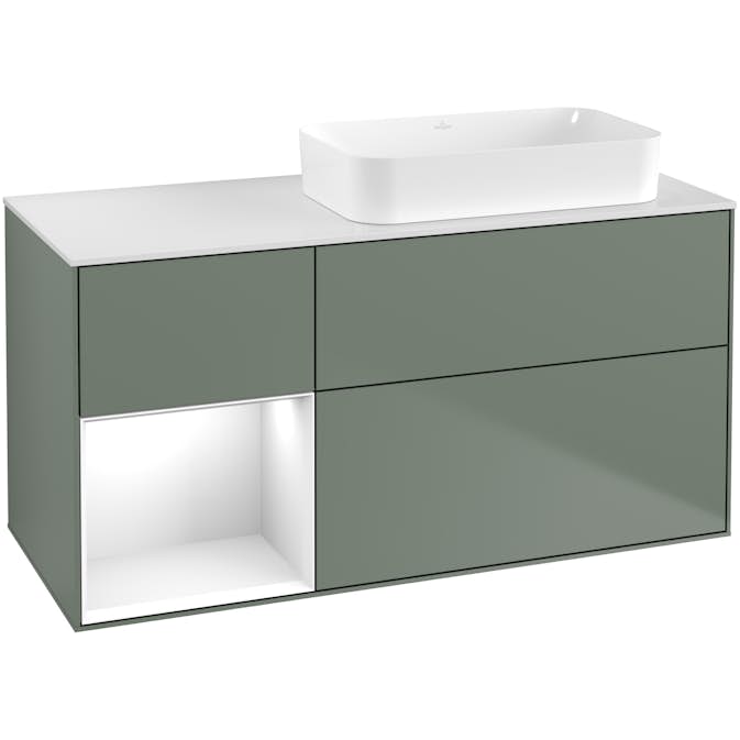 Tvättställsskåp Villeroy & Boch Finion med 3 Lådor Hylla och Bänkskiva för Ocentrerat Fristående Tvättställ