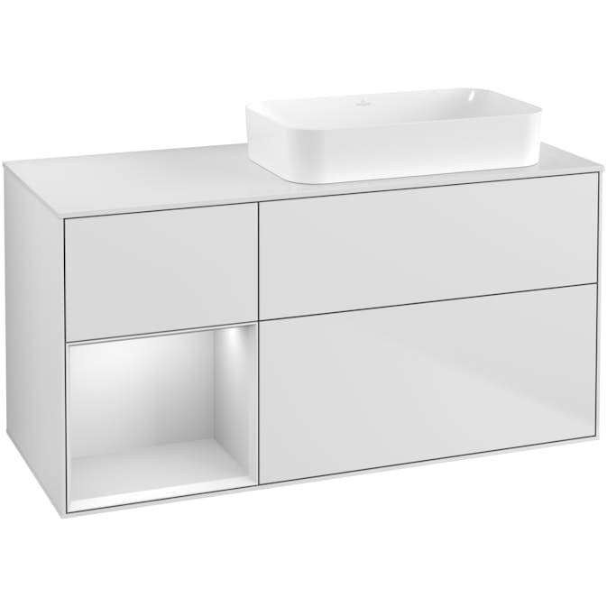 Tvättställsskåp Villeroy & Boch Finion med 3 Lådor Hylla och Bänkskiva för Ocentrerat Fristående Tvättställ