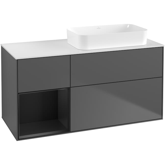 Tvättställsskåp Villeroy & Boch Finion med 3 Lådor Hylla och Bänkskiva för Ocentrerat Fristående Tvättställ