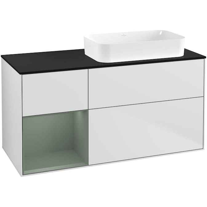 Tvättställsskåp Villeroy & Boch Finion med 3 Lådor Hylla och Bänkskiva för Ocentrerat Fristående Tvättställ