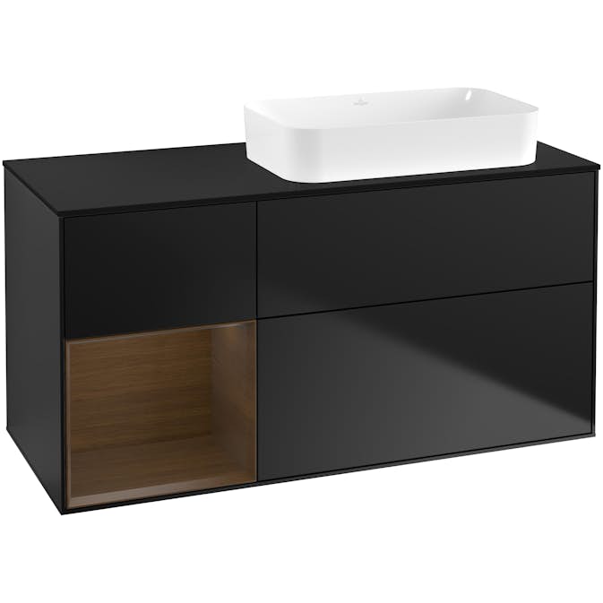 Tvättställsskåp Villeroy & Boch Finion med 3 Lådor Hylla och Bänkskiva för Ocentrerat Fristående Tvättställ