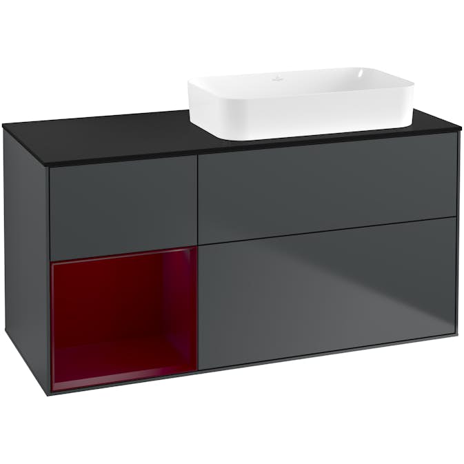 Tvättställsskåp Villeroy & Boch Finion med 3 Lådor Hylla och Bänkskiva för Ocentrerat Fristående Tvättställ