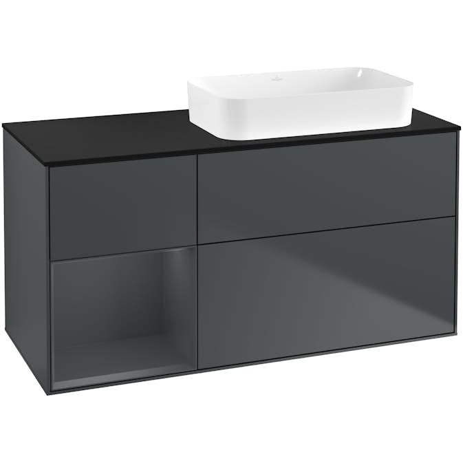 Tvättställsskåp Villeroy & Boch Finion med 3 Lådor Hylla och Bänkskiva för Ocentrerat Fristående Tvättställ