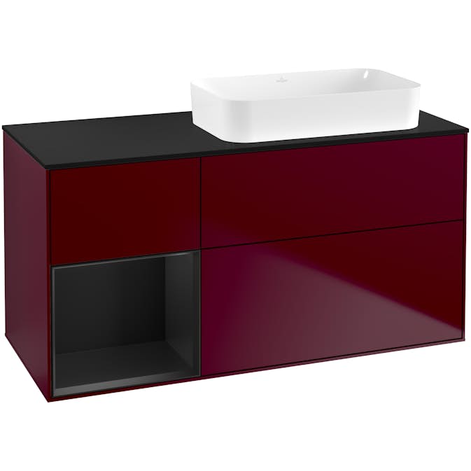 Tvättställsskåp Villeroy & Boch Finion med 3 Lådor Hylla och Bänkskiva för Ocentrerat Fristående Tvättställ