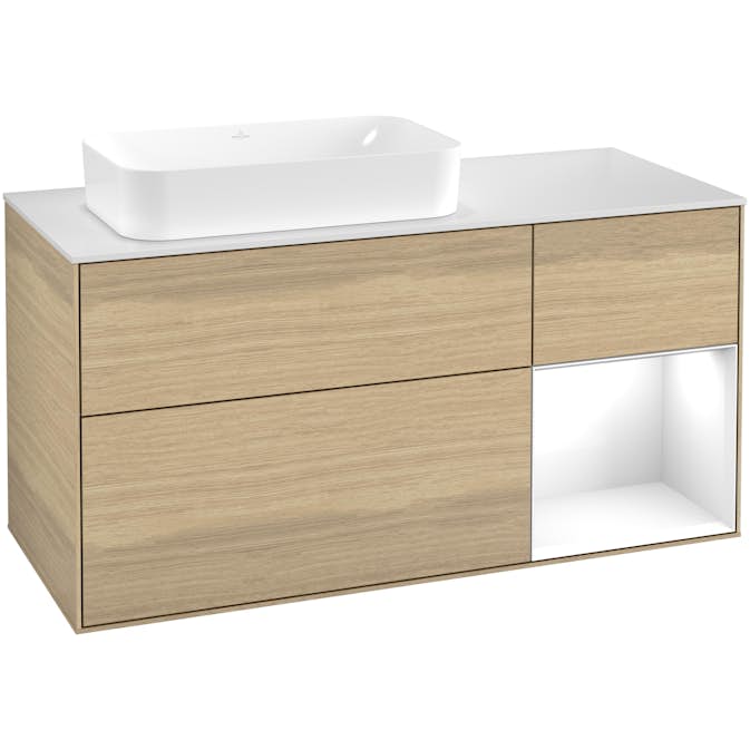 Tvättställsskåp Villeroy & Boch Finion med 3 Lådor Hylla och Bänkskiva för Ocentrerat Fristående Tvättställ