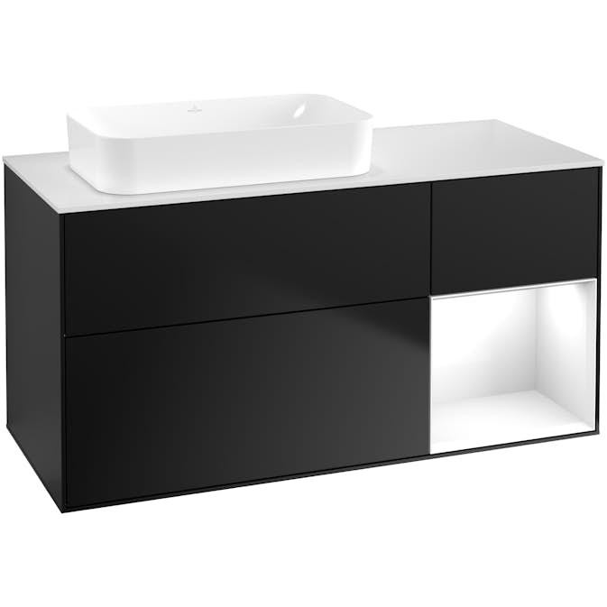 Tvättställsskåp Villeroy & Boch Finion med 3 Lådor Hylla och Bänkskiva för Ocentrerat Fristående Tvättställ