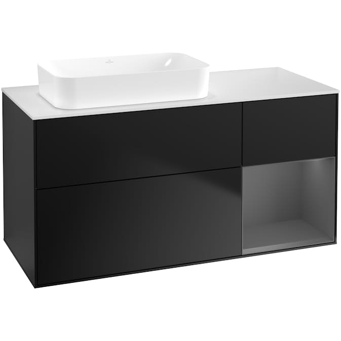 Tvättställsskåp Villeroy & Boch Finion med 3 Lådor Hylla och Bänkskiva för Ocentrerat Fristående Tvättställ