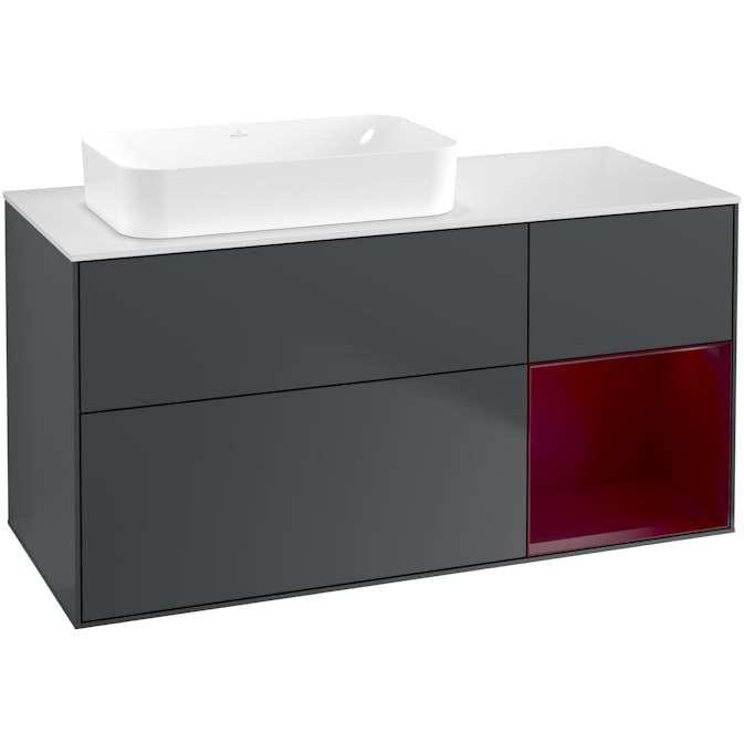 Tvättställsskåp Villeroy & Boch Finion med 3 Lådor Hylla och Bänkskiva för Ocentrerat Fristående Tvättställ