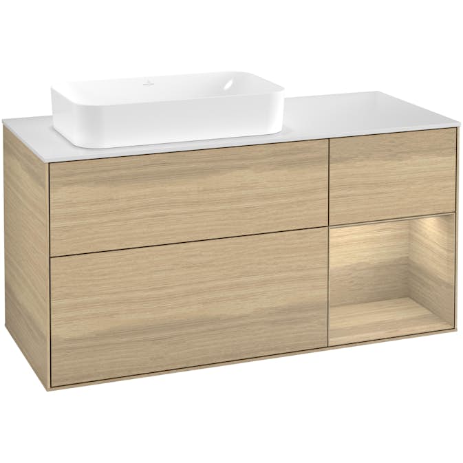 Tvättställsskåp Villeroy & Boch Finion med 3 Lådor Hylla och Bänkskiva för Ocentrerat Fristående Tvättställ