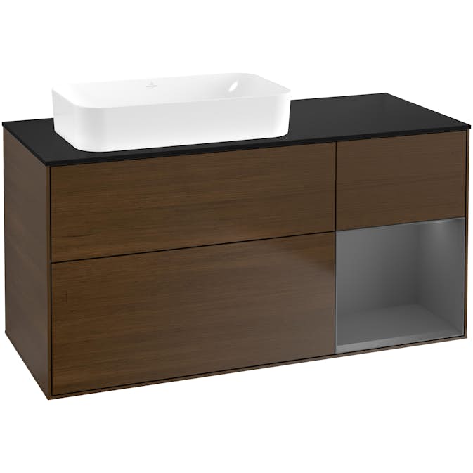 Tvättställsskåp Villeroy & Boch Finion med 3 Lådor Hylla och Bänkskiva för Ocentrerat Fristående Tvättställ