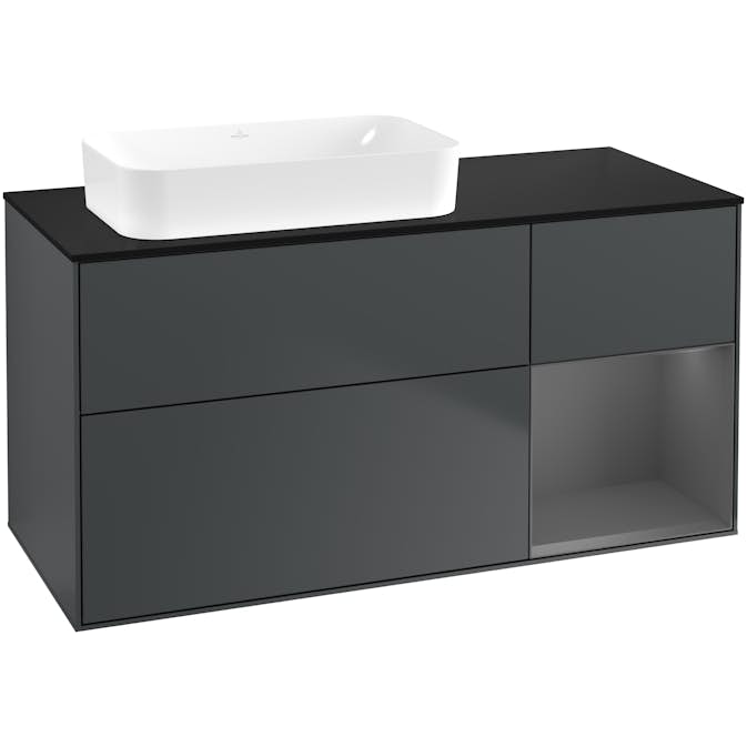 Tvättställsskåp Villeroy & Boch Finion med 3 Lådor Hylla och Bänkskiva för Ocentrerat Fristående Tvättställ