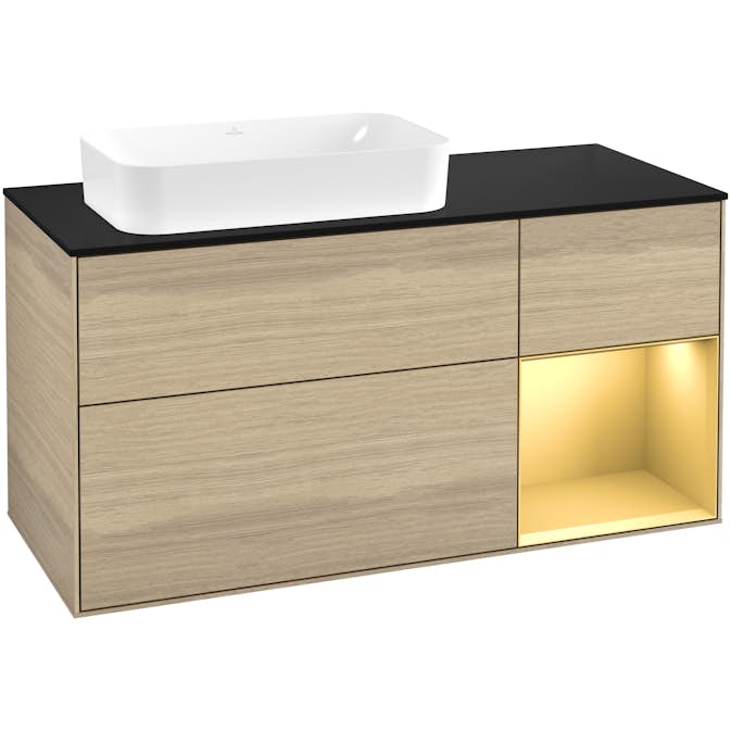 Tvättställsskåp Villeroy & Boch Finion med 3 Lådor Hylla och Bänkskiva för Ocentrerat Fristående Tvättställ