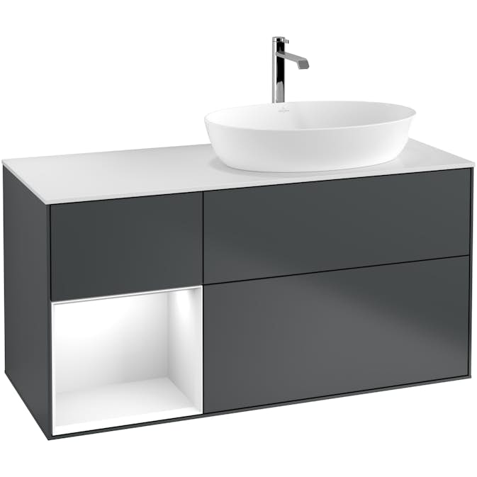 Tvättställsskåp Villeroy & Boch Finion med 3 Lådor Hylla och Bänkskiva för Ocentrerat Tvättställ från Artis & Collaro