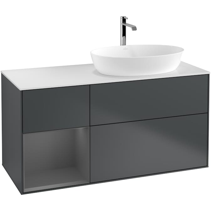 Tvättställsskåp Villeroy & Boch Finion med 3 Lådor Hylla och Bänkskiva för Ocentrerat Tvättställ från Artis & Collaro