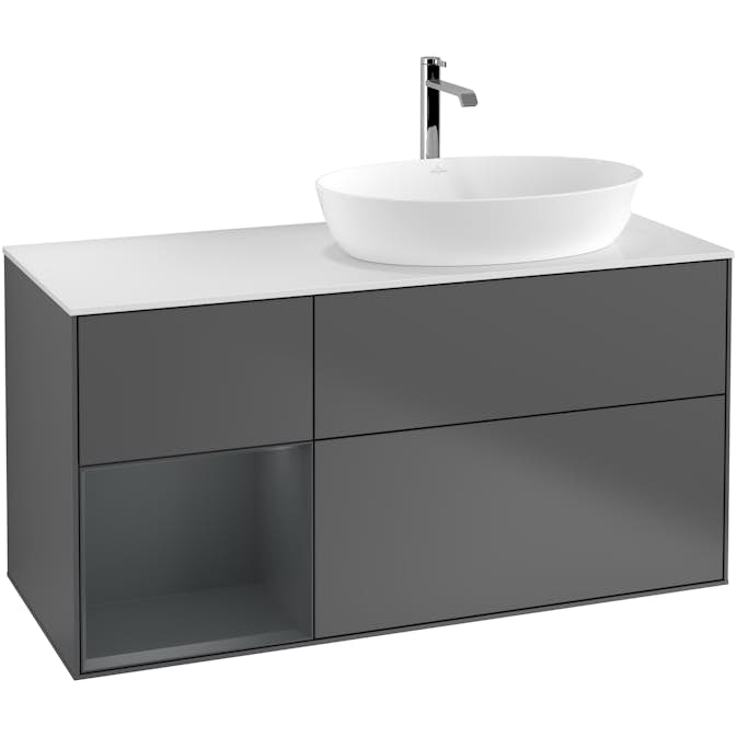 Tvättställsskåp Villeroy & Boch Finion med 3 Lådor Hylla och Bänkskiva för Ocentrerat Tvättställ från Artis & Collaro