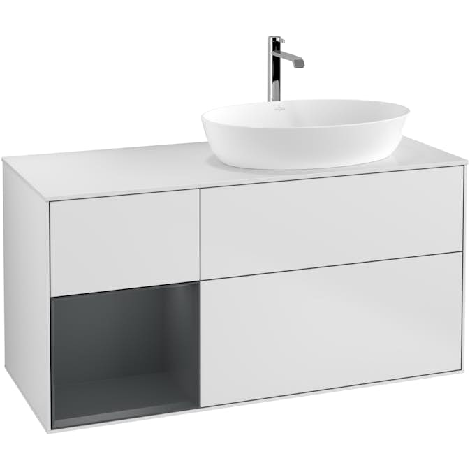 Tvättställsskåp Villeroy & Boch Finion med 3 Lådor Hylla och Bänkskiva för Ocentrerat Tvättställ från Artis & Collaro